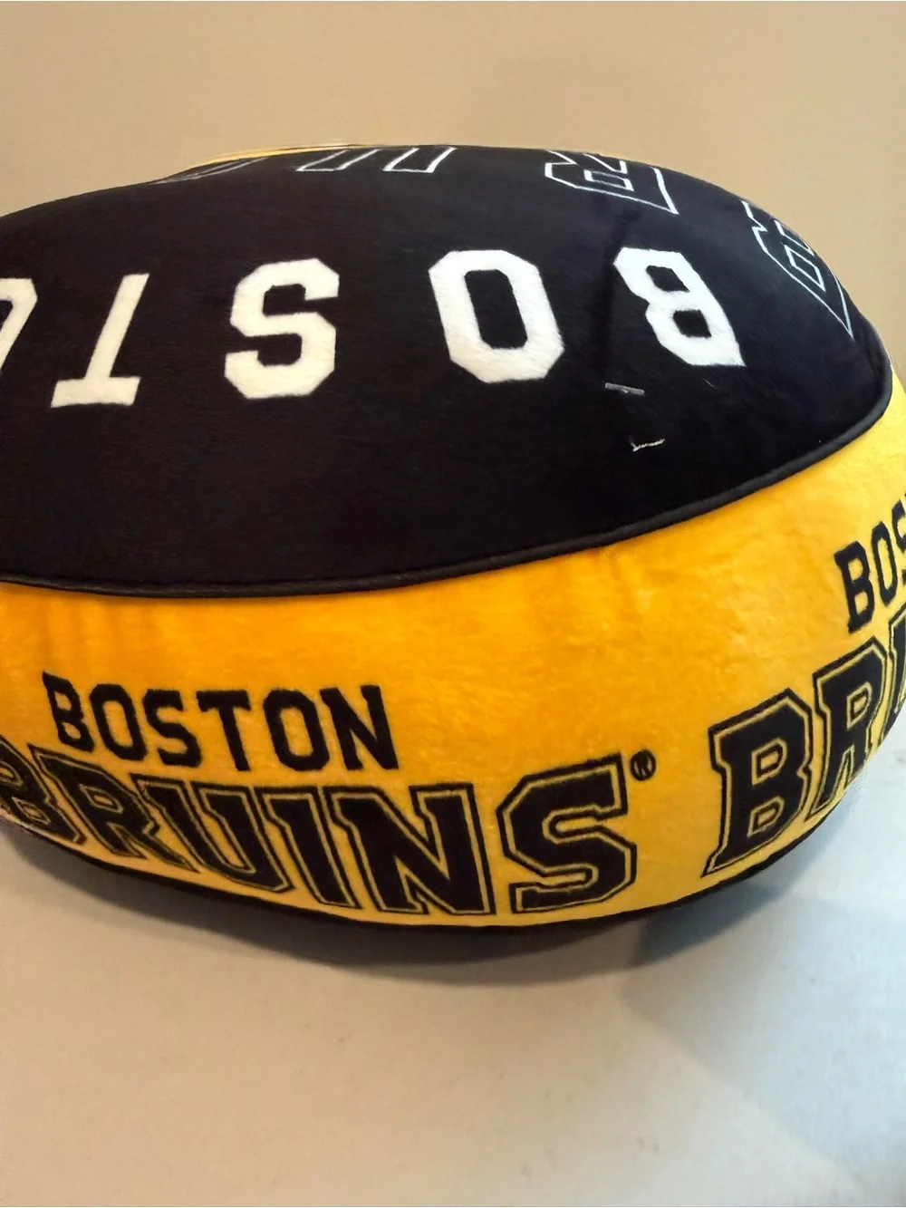 NHL Boston Bruins Round Cloud Soft Plush Puff Pillow 12”W 6”H Micro-mink Fabric